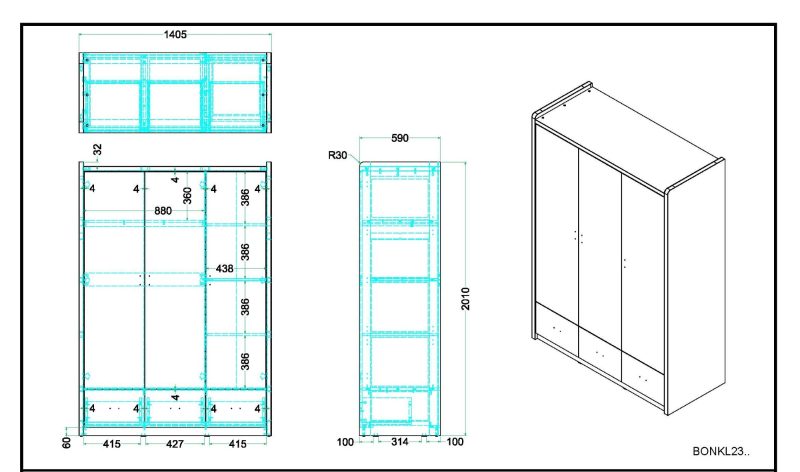 Bonny armoire 3 portes turquoise - Image 2