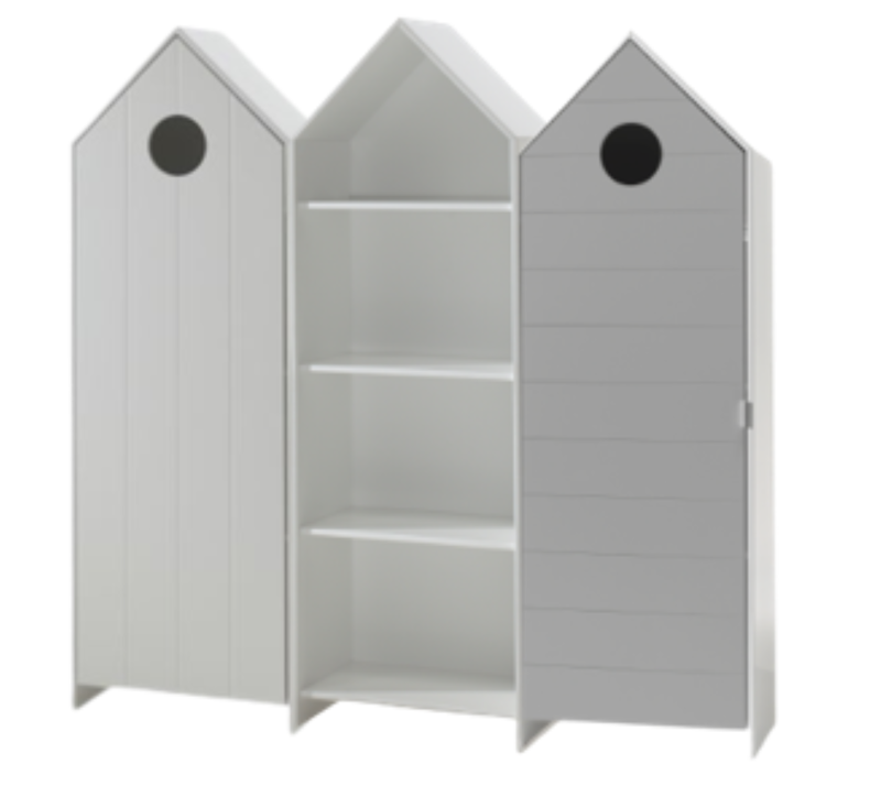Casami lot avec 3 armoires: 2 armoires avec des portes en blanc et gris et 1 armoire sans porte