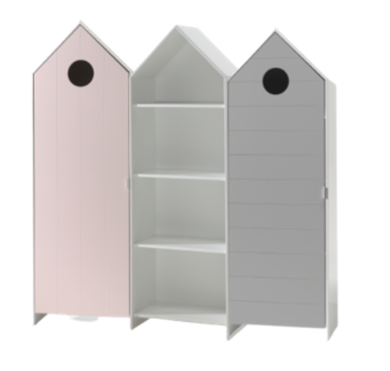 Casami lot avec 3 armoires: 2 armoires avec des portes en gris et rose et 1 armoire sans porte