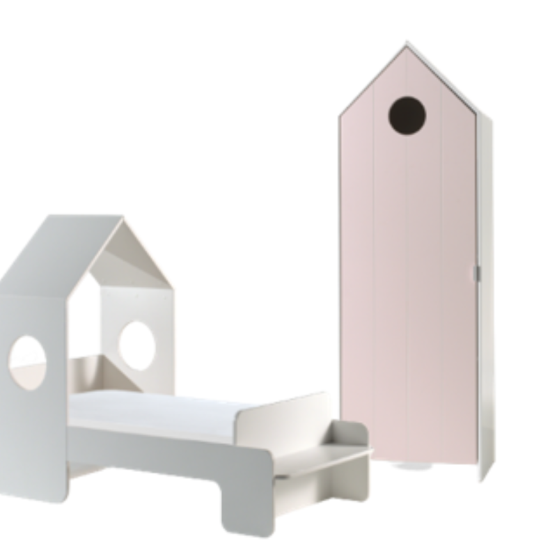 Casami lot avec un lit junior (70x140cm) et une armoire avec une porte en rose
