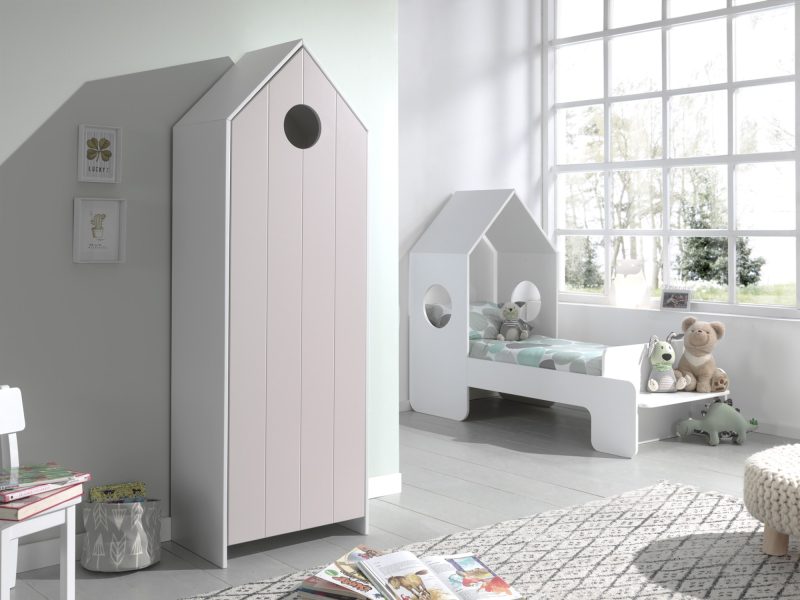 Casami lot avec un lit junior (70x140cm) et une armoire avec une porte en rose - Image 2
