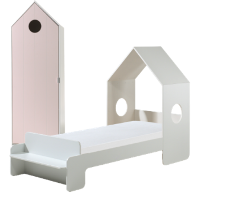 Casami lot avec lit (90x200cm) et armoire avec porte en rose