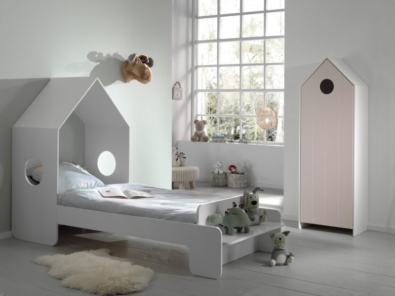 Casami lot avec lit (90x200cm) et armoire avec porte en rose - Image 2
