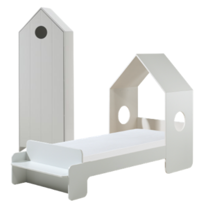 Casami lot avec lit (90x200cm) et armoire avec une porte en blanc