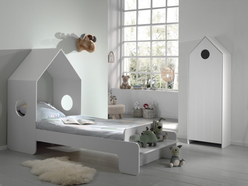 Casami lot avec lit (90x200cm) et armoire avec une porte en blanc - Image 2