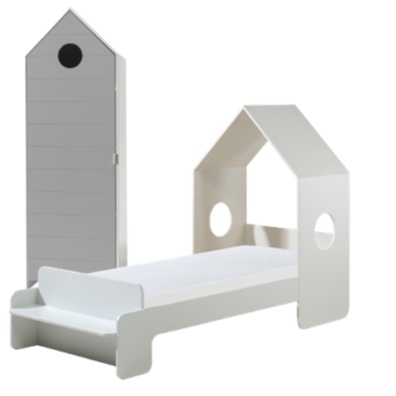 Casami lot avec lit (90x200cm) et armoire avec une porte en gris