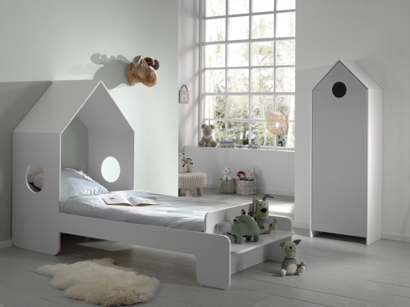 Casami lot avec lit (90x200cm) et armoire avec une porte en gris - Image 2