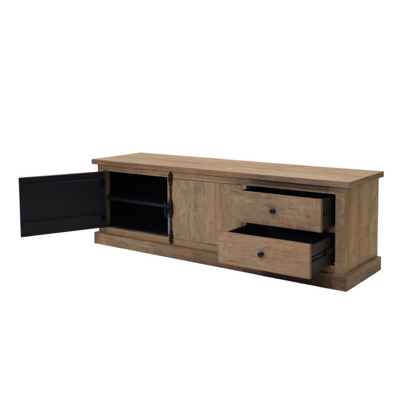 Meuble télévision en teck avec deux portes et deux tiroirs - Image 3