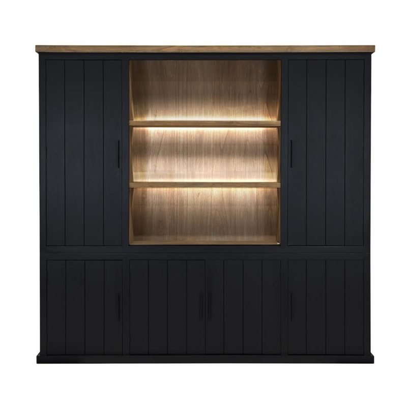 Vitrine avec compartiment ouvert et éclairage led, finition noire.