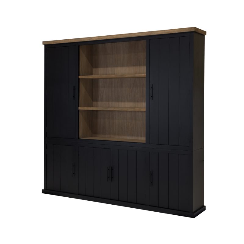 Vitrine avec compartiment ouvert et éclairage led, finition noire. - Image 3