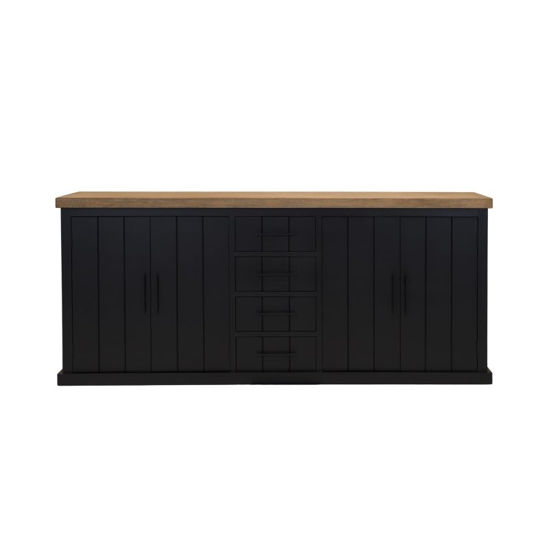 Buffet noir avec plateau en teck naturel