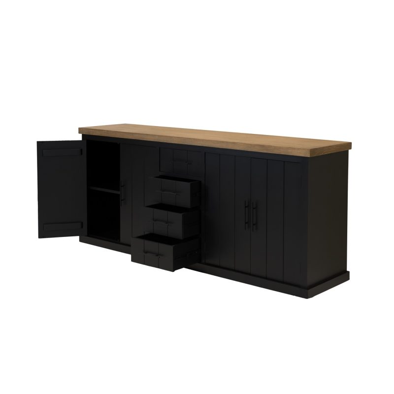 Buffet noir avec plateau en teck naturel - Image 3