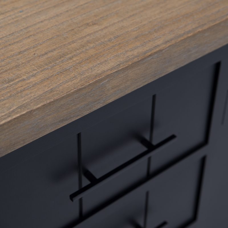 Buffet noir avec plateau en teck naturel - Image 4