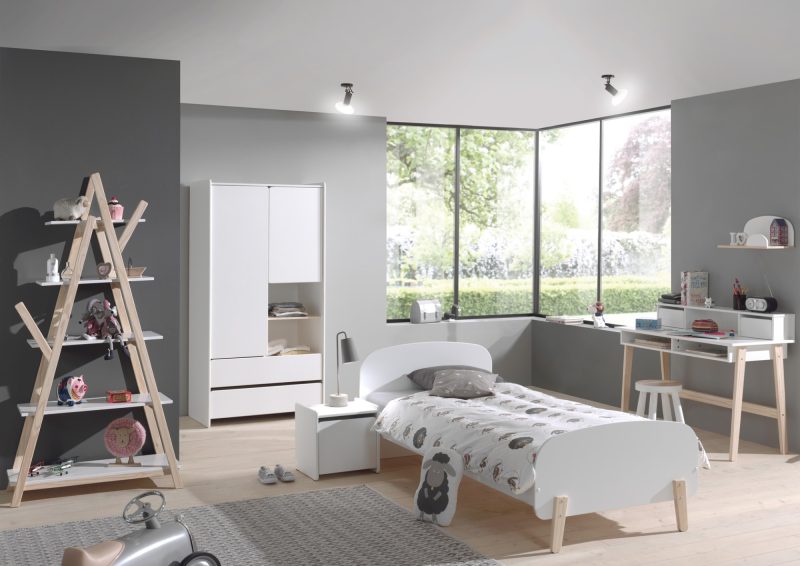 Kiddy lot avec lit (90x200cm), chevet, armoire 2 portes, bureau et bibliothèque - Image 2