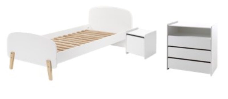 Kiddy lot avec lit (90x200cm) avec chevet en commode en blanc