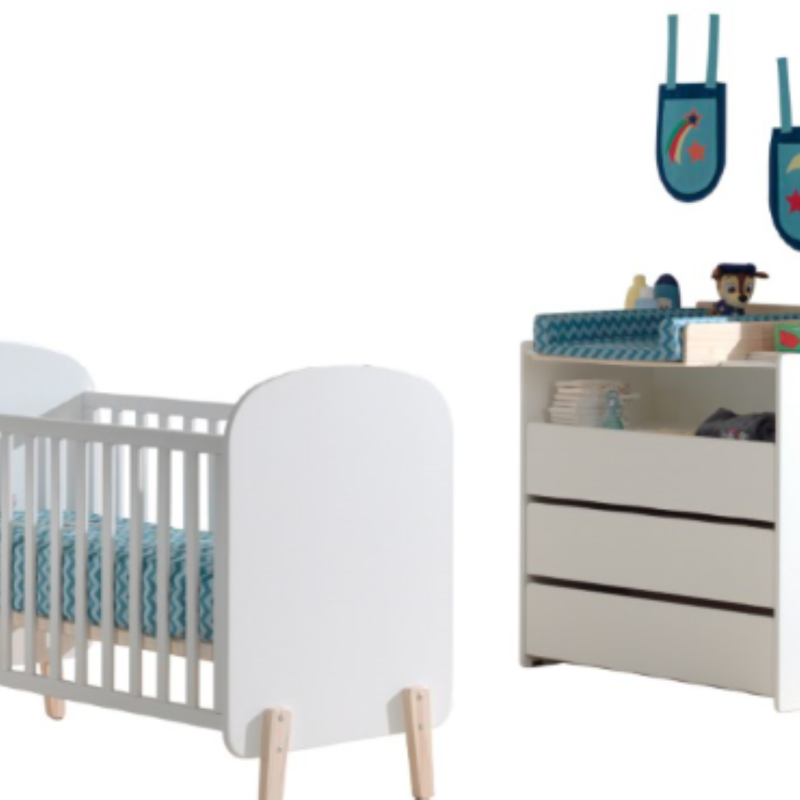 Kiddy lot avec un lit bébé (60x120cm) avec commode et plan à langer en blanc