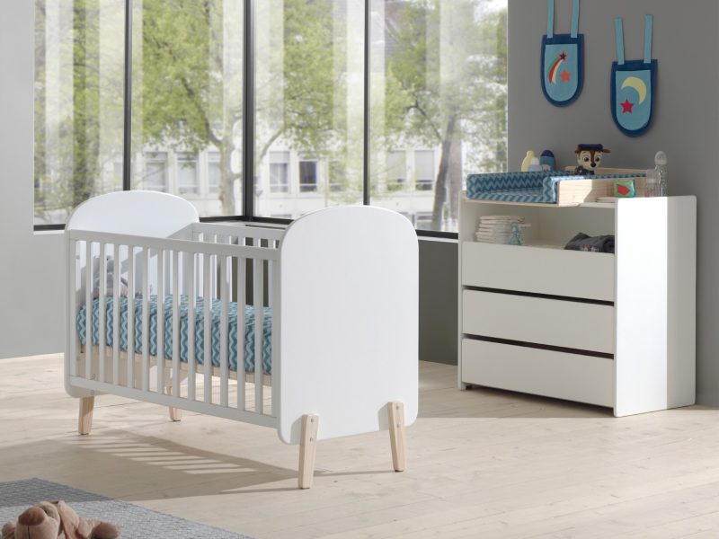 Kiddy lot avec un lit bébé (60x120cm) avec commode et plan à langer en blanc - Image 2