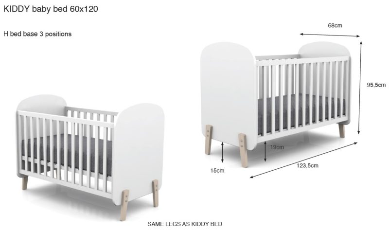 Kiddy lot avec un lit bébé (60x120cm) avec commode et plan à langer en blanc - Image 5