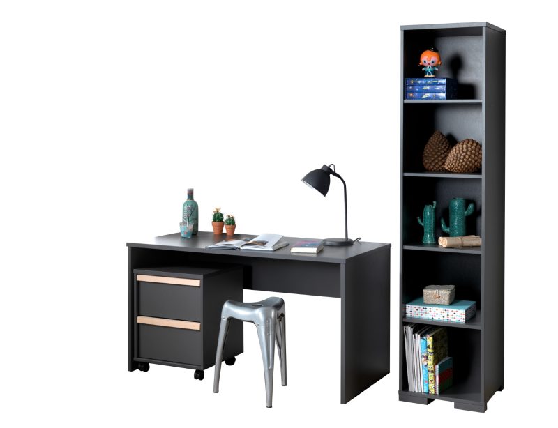 London lot avec bureau avec caisson et bibliothèque en anthracite