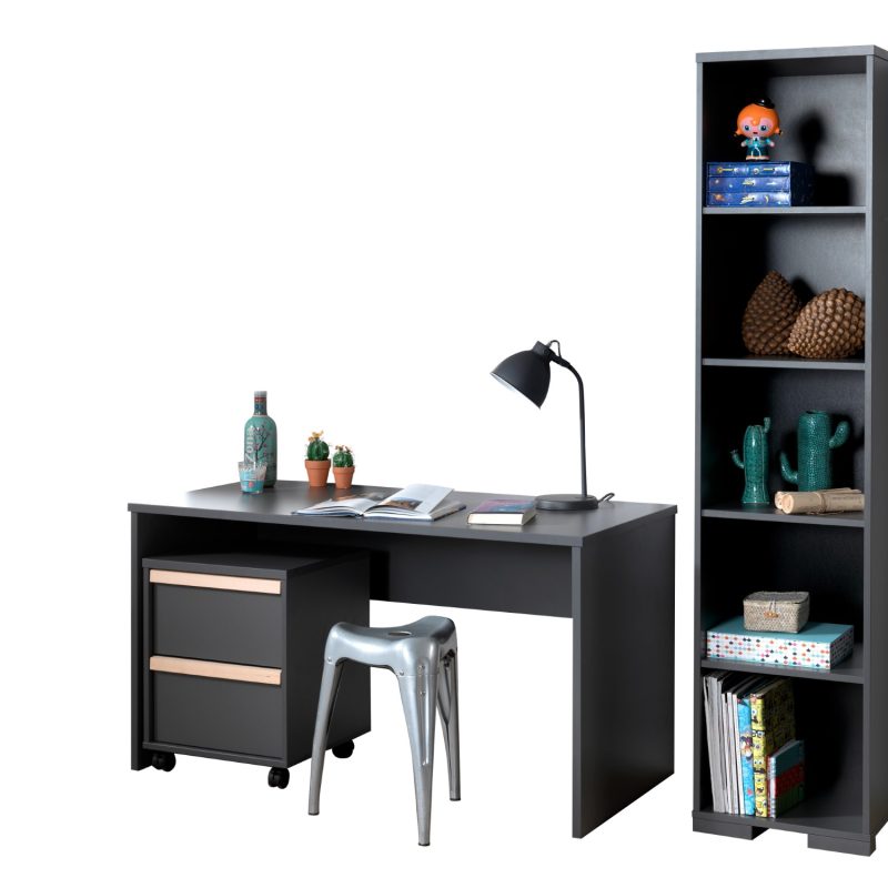 London lot avec bureau avec caisson et bibliothèque en anthracite