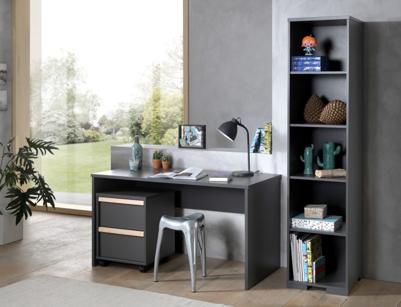 London lot avec bureau avec caisson et bibliothèque en anthracite - Image 2