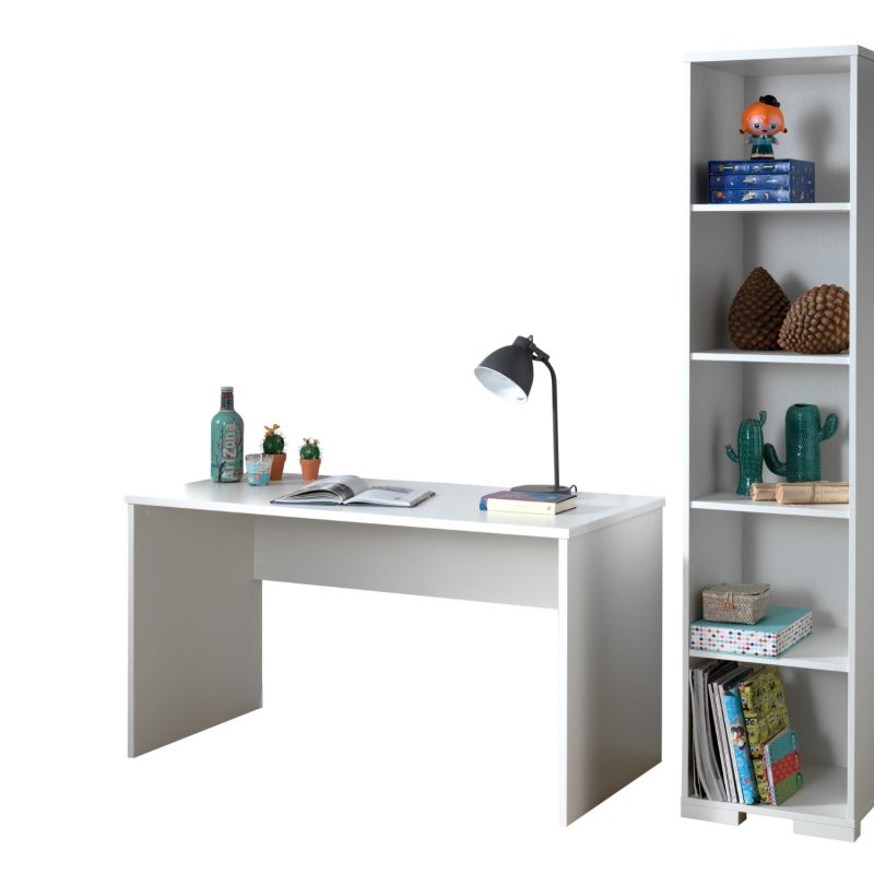 London lot avec bureau et bibliothèque en blanc