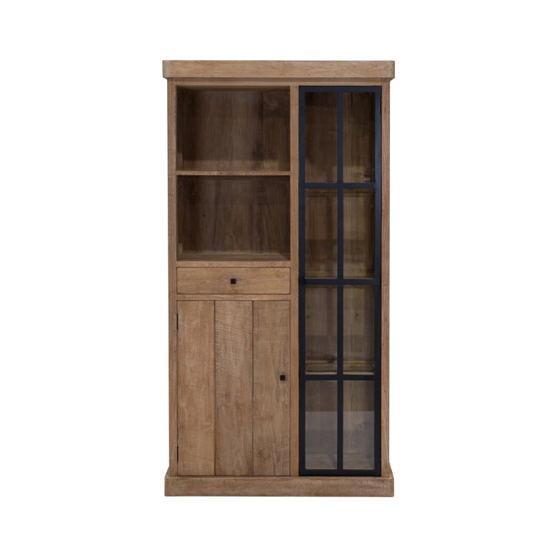 Meuble haut avec porte en verre et compartiment ouvert / porte et tiroir