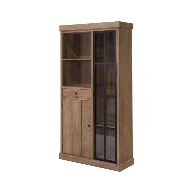 Meuble haut avec porte en verre et compartiment ouvert / porte et tiroir - Image 2