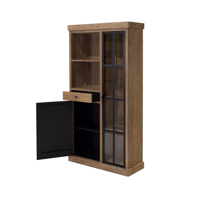 Meuble haut avec porte en verre et compartiment ouvert / porte et tiroir - Image 3