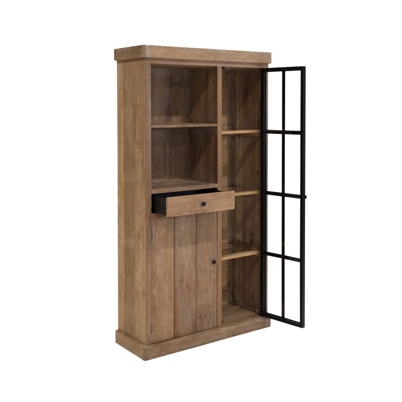 Meuble haut avec porte en verre et compartiment ouvert / porte et tiroir - Image 4