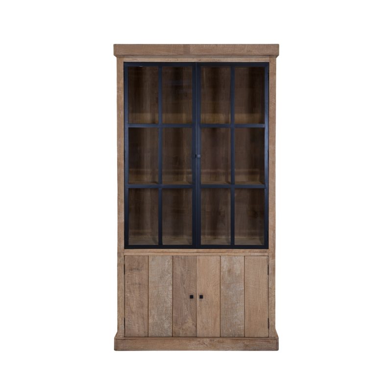 Vitrine avec 2 portes en verre métallique et bois de teck