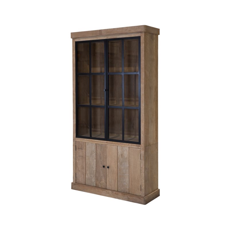 Vitrine avec 2 portes en verre métallique et bois de teck - Image 2
