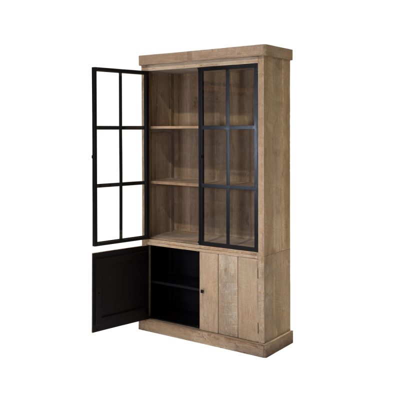 Vitrine avec 2 portes en verre métallique et bois de teck - Image 3