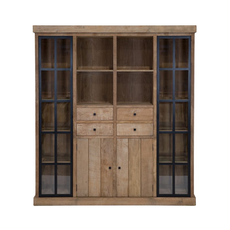 Armoire unique en bois de teck avec deux portes en verre