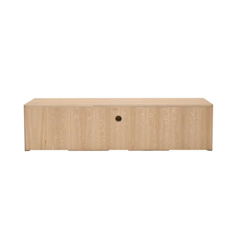 Meuble tv en chêne avec 3 tiroirs et étagères ouvertes en chêne naturel. - Image 5
