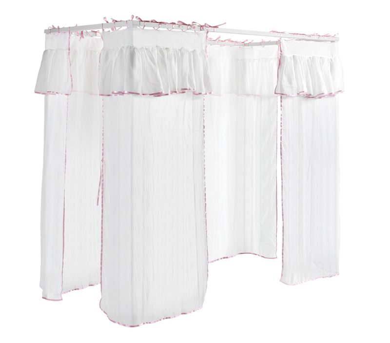 Lit à baldaquin nostalgique (90 x 200cm), avec sommier à lattes et tringles de ciel, y compris set textile romantique, couleur blanche - Image 4
