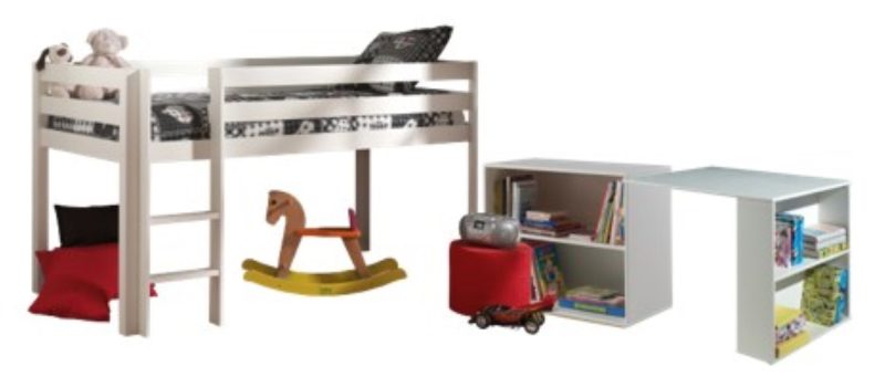 Pino lot avec lit compact,bureau  et bibliothèque blanc