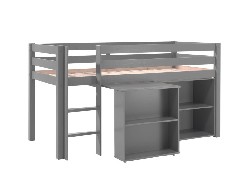 Pino lot avec lit compact, bureau et bibliothèque en gris