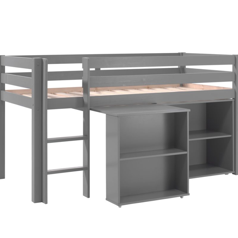 Pino lot avec lit compact, bureau et bibliothèque en gris