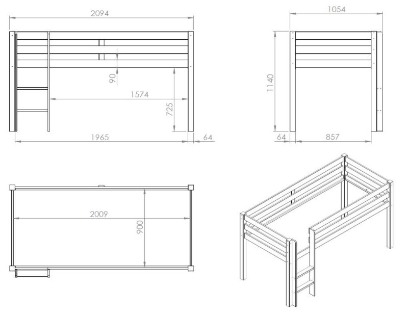 Pino lot avec lit compact, bureau et bibliothèque en gris - Image 5