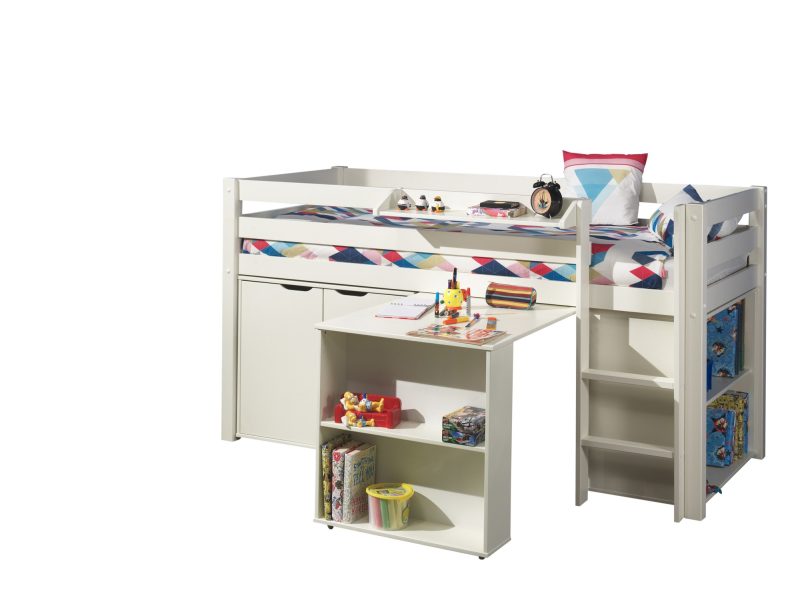 Pino lot avec lit compact, bureau, bibliothèque, commode 2p et tablette penderie blanc