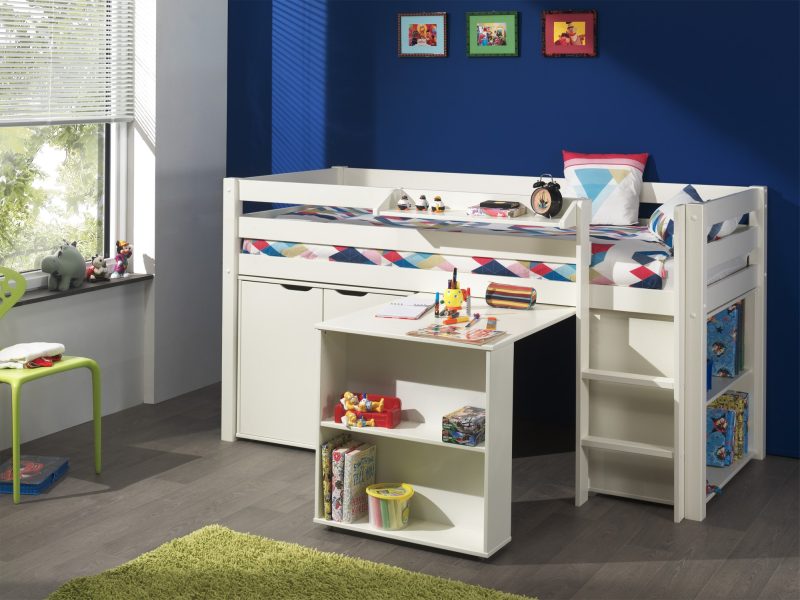 Pino lot avec lit compact, bureau, bibliothèque, commode 2p et tablette penderie blanc - Image 4