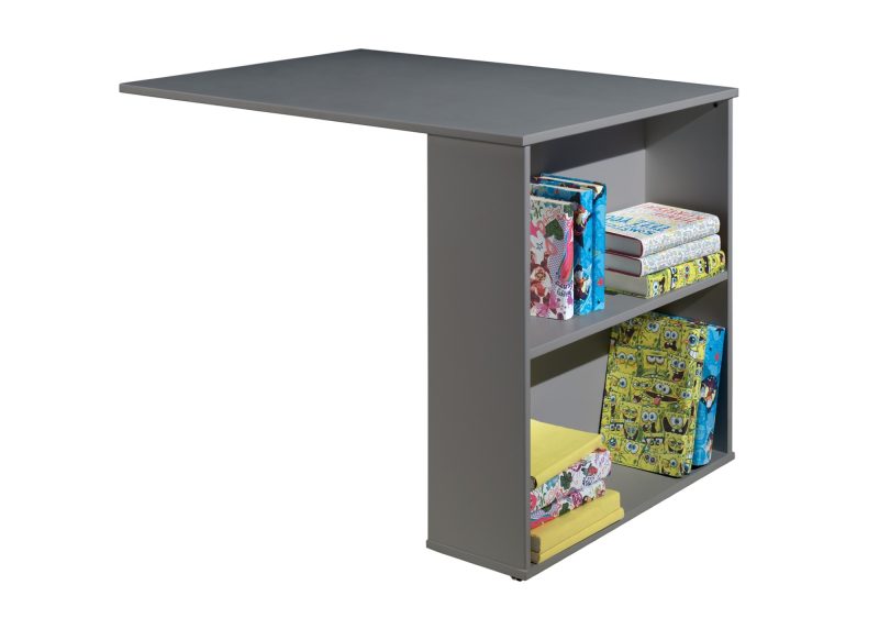 Pino lot avec lit compact gris, bureau, bibliothèque gris , commode 2portes, tablette penderie en gris - Image 4