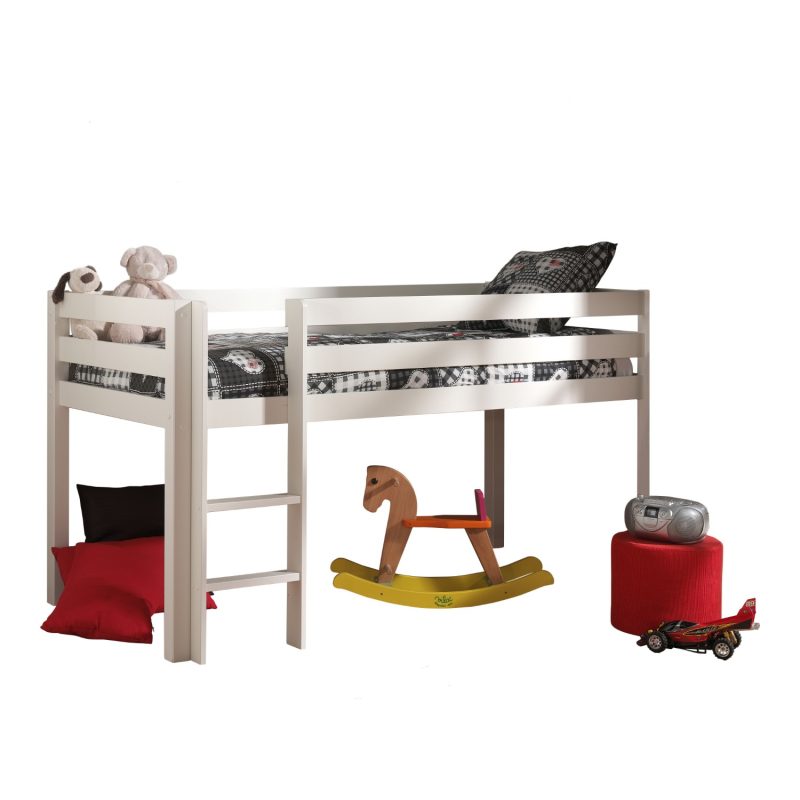 Pino lot avec lit compact, bureau, commode 4 tiroirs, tablette penderie  et ommode 2 portes en blanc - Image 2