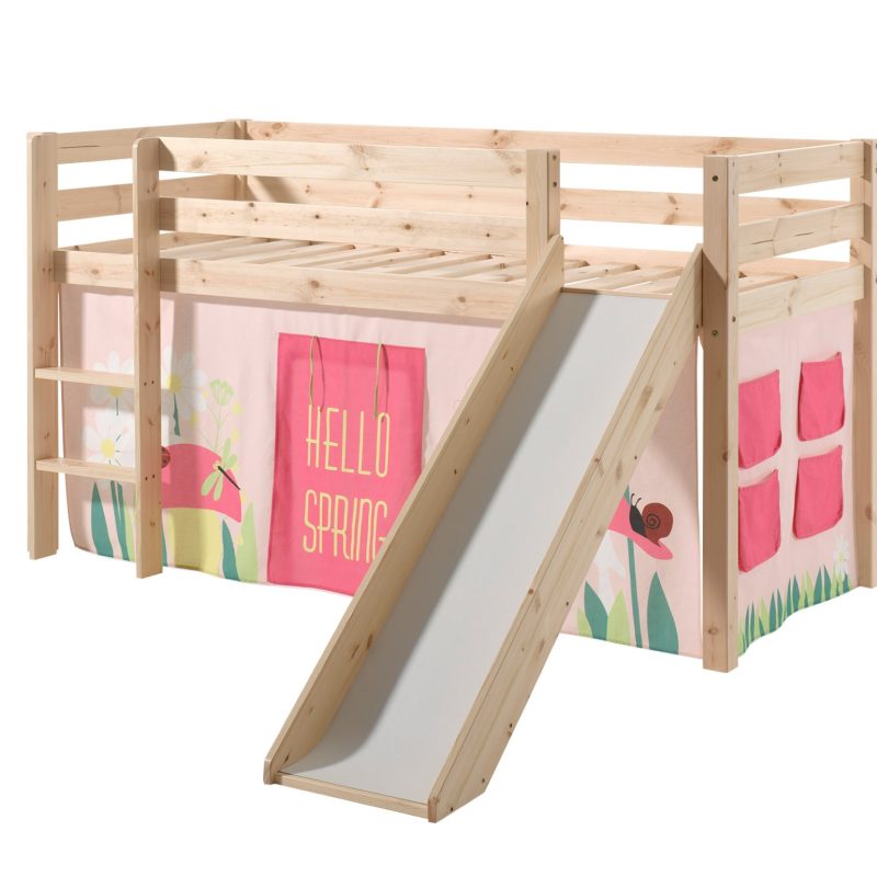 Pino lot avec lit compact avec toboggan natur et une housse spring