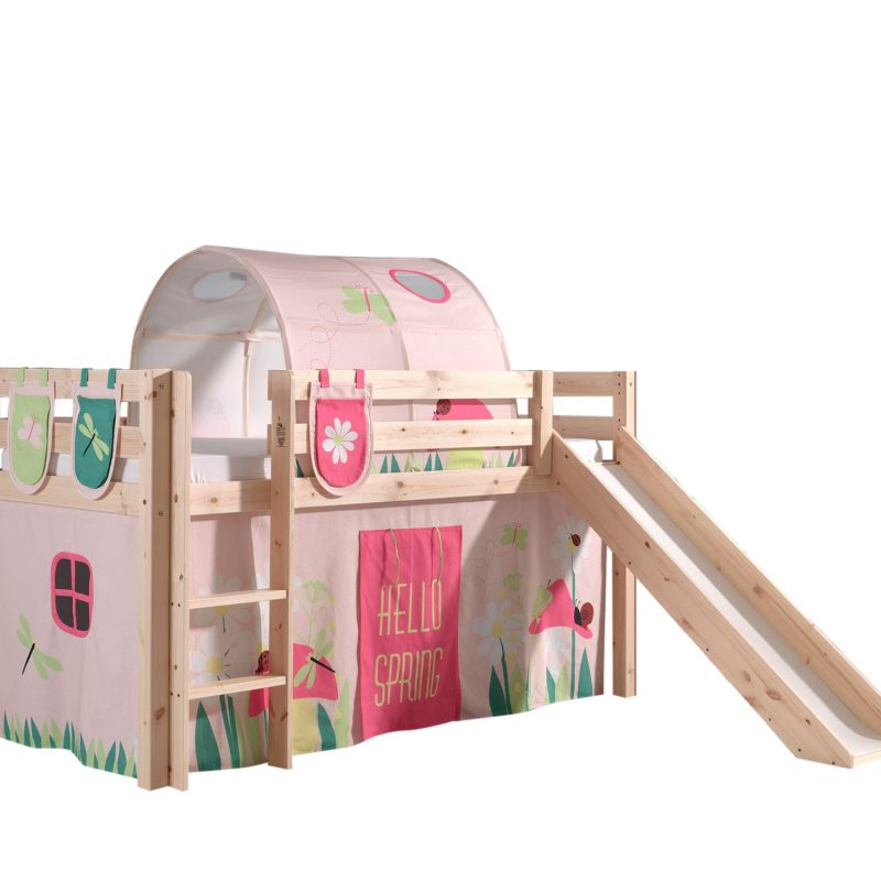 Pino lot avec lit compact avec toboggan natur, une housse spring, 3 sachets spring et un tunnel spring