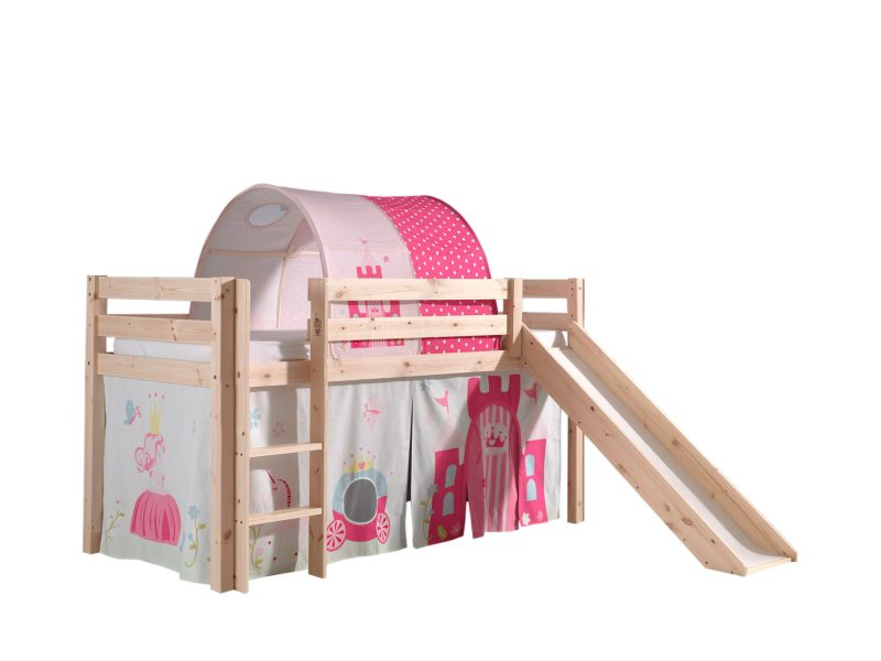 Pino lot avec lit compact avec toboggan natur, une housse et tunnel princesse