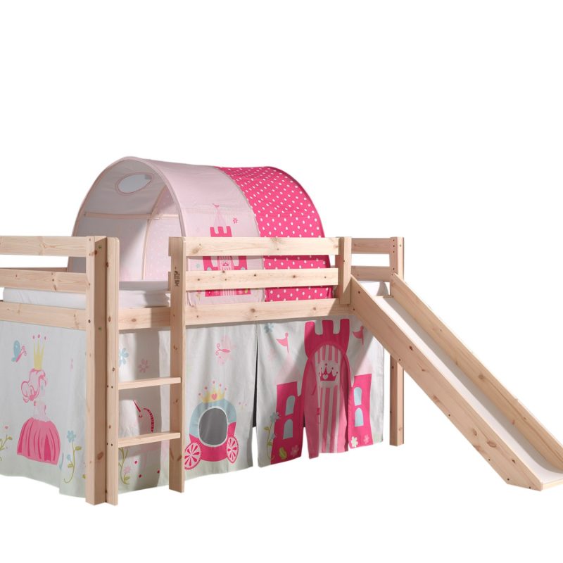 Pino lot avec lit compact avec toboggan natur, une housse et tunnel princesse