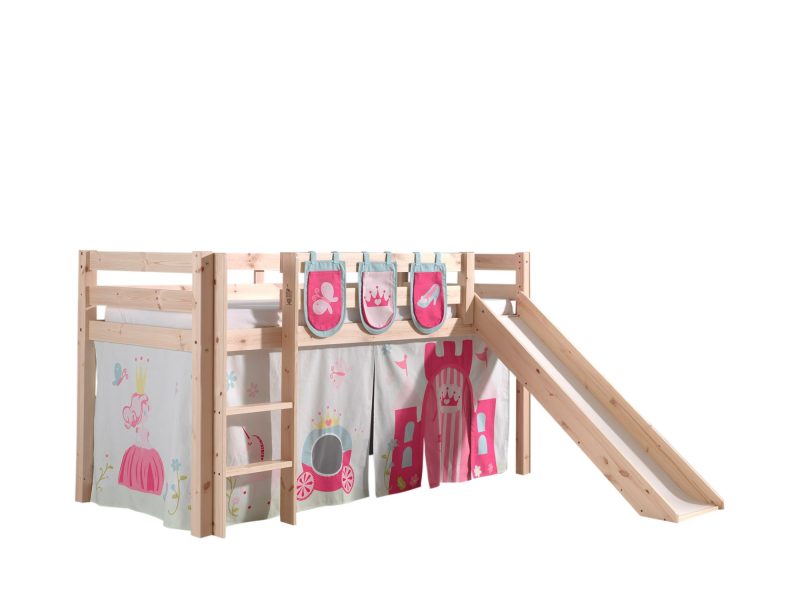 Pino lot avec lit compact avec toboggan natur, une housse et 3 sachets princesse
