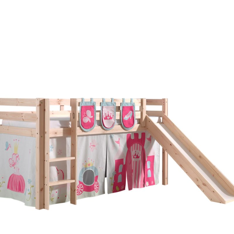 Pino lot avec lit compact avec toboggan natur, une housse et 3 sachets princesse